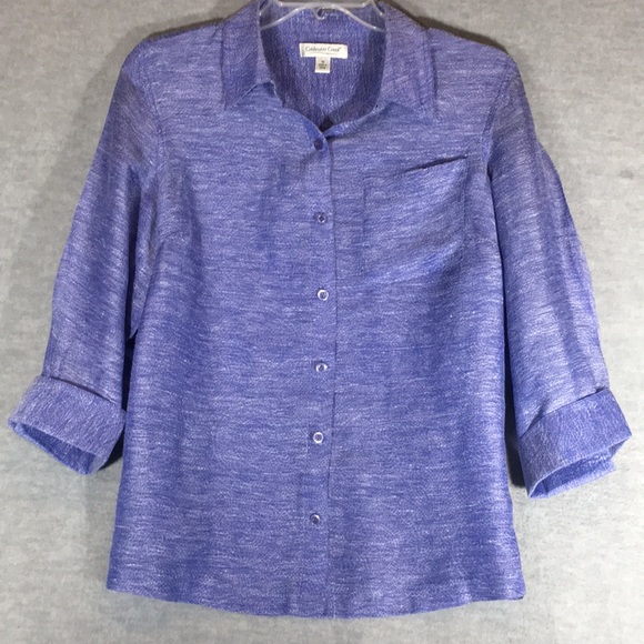 COLDWATER CREEK Perfect Pairing of Silk & Linen 3/4 Sleeve w/Button Cuff - Picture 1 of 16